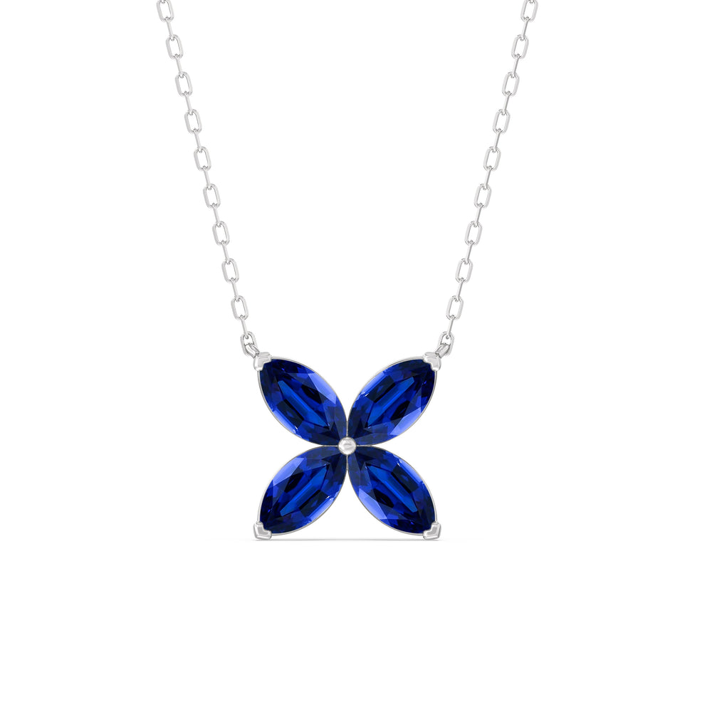 Sapphire Wildflower Necklace with Sterling Silver Cut Diamond in 14KT Sterling Silver view 1
