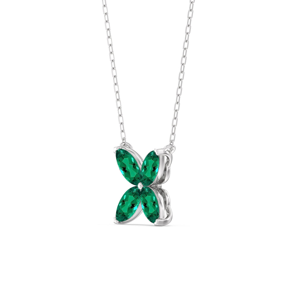 Emerald Wildflower Necklace with Sterling Silver Cut Diamond in 14KT Sterling Silver view 2
