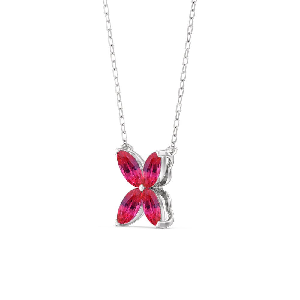 Ruby Wildflower Necklace with Sterling Silver Cut Diamond in 14KT Sterling Silver view 2

