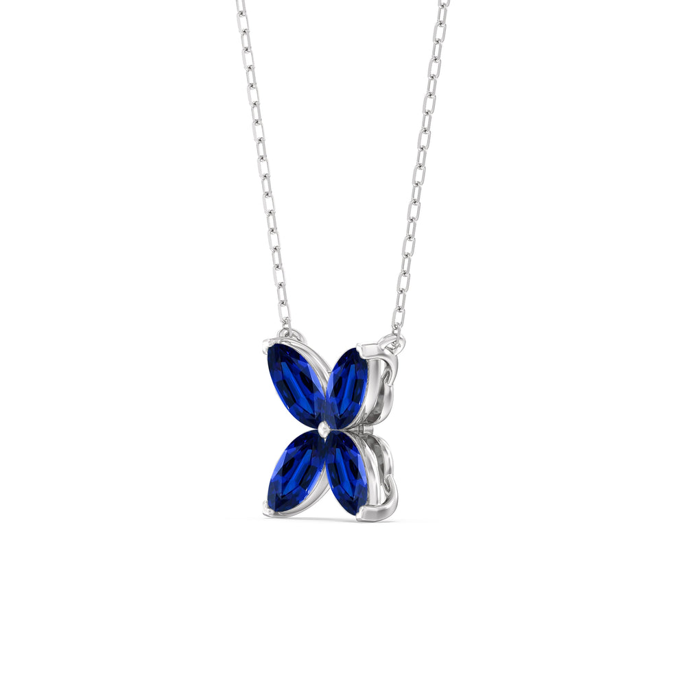 Sapphire Wildflower NecklaceTest Drashya with 14KT White Gold Cut Diamond in 14KT White Gold view 2

