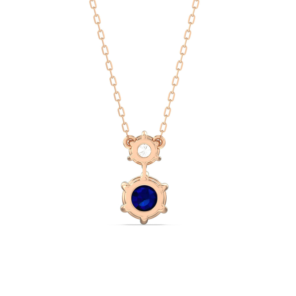 Sapphire and Diamond Duo Necklace with 14KT Rose Gold Cut Diamond in 14KT Rose Gold view 4
