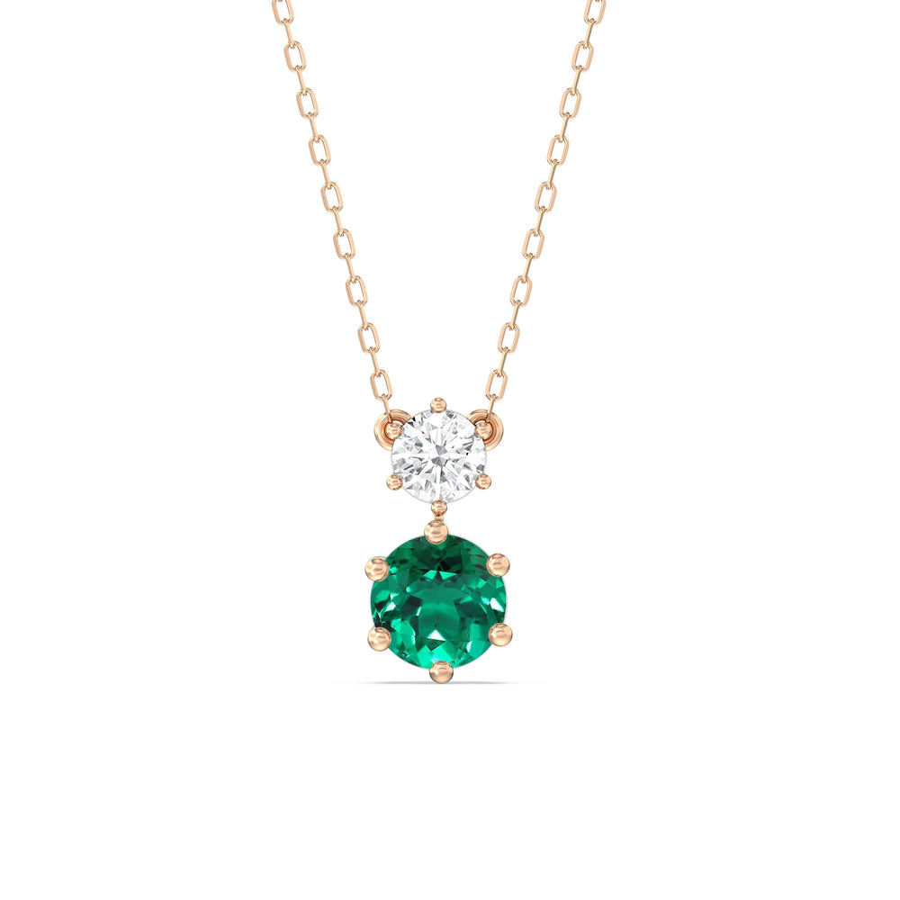 Emerald and Diamond Duo NecklaceTest Drashya with 14KT Rose Gold Cut Diamond in 14KT Rose Gold view 1
