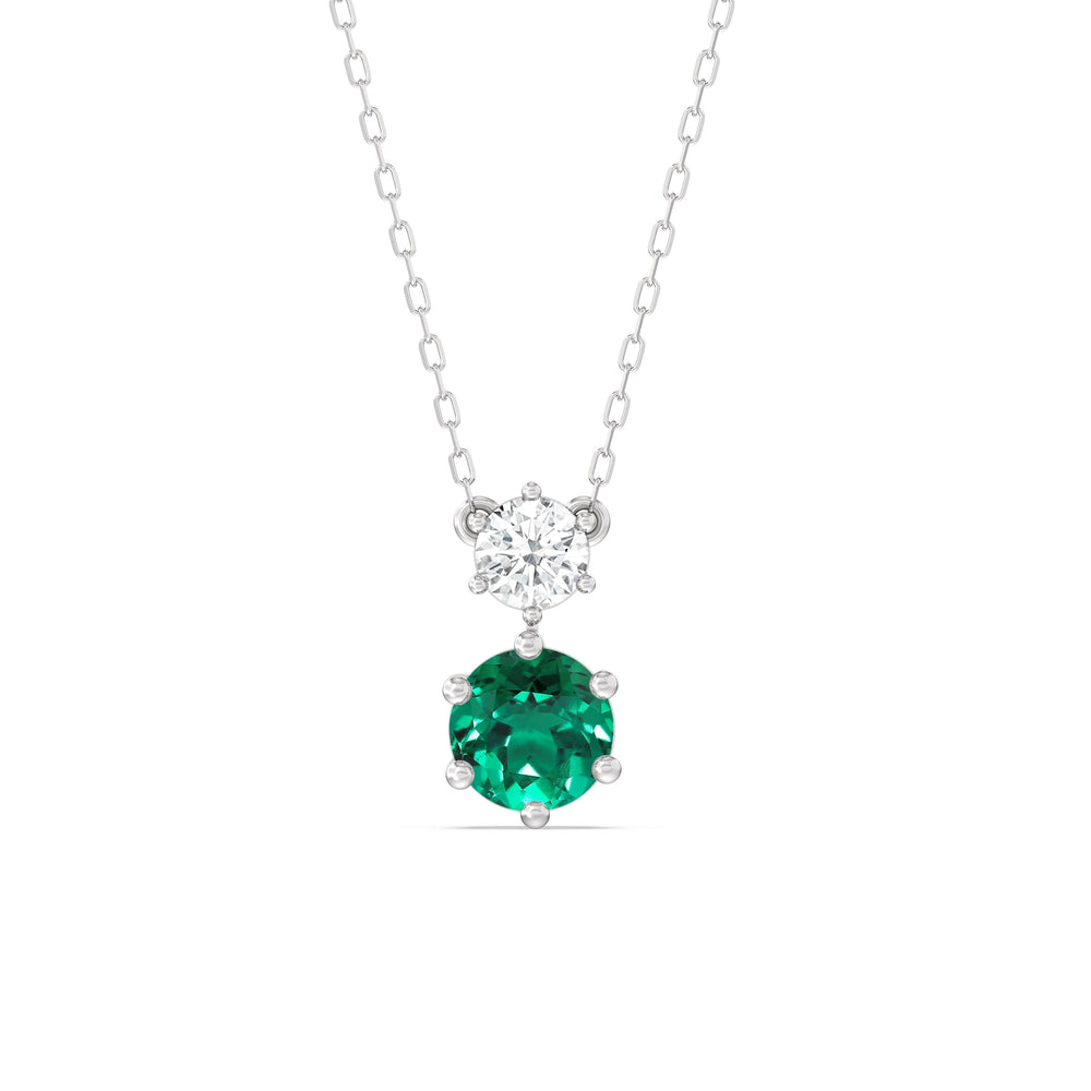 Emerald and Diamond Duo NecklaceTest Drashya with 14KT White Gold Cut Diamond in 14KT White Gold view 1
