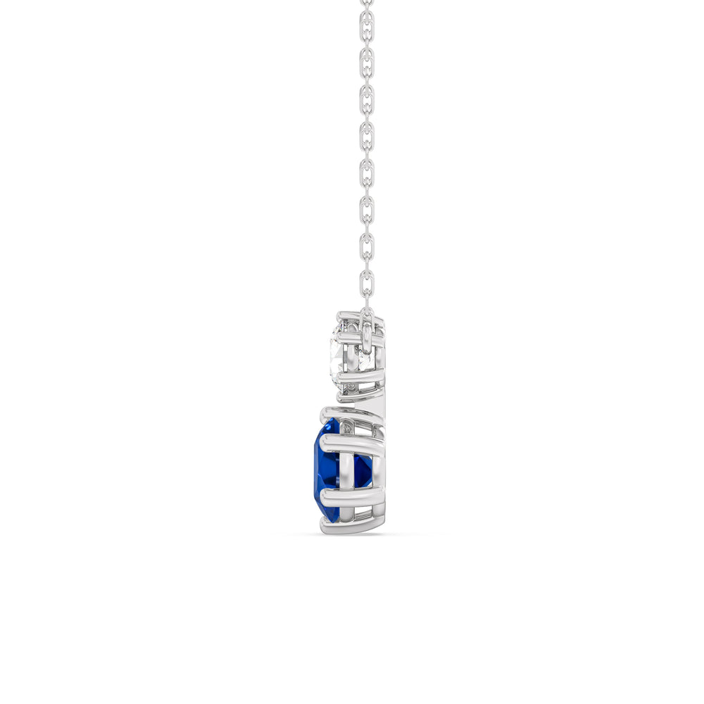 Sapphire and Diamond Duo Necklace with Sterling Silver Cut Diamond in 14KT Sterling Silver view 3
