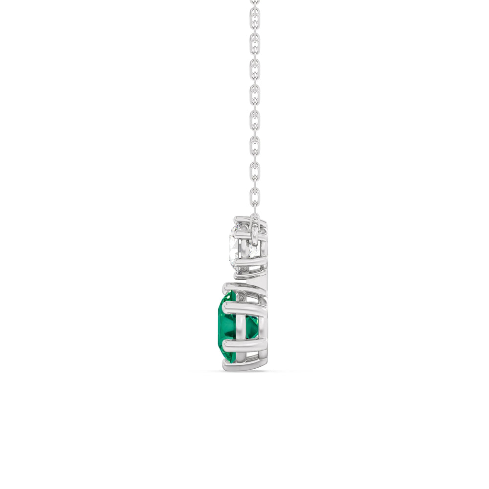 Emerald and Diamond Duo NecklaceTest Drashya with 14KT White Gold Cut Diamond in 14KT White Gold view 2
