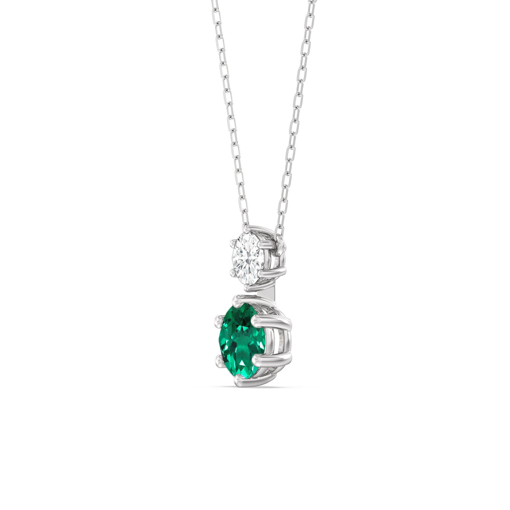 Emerald and Diamond Duo NecklaceTest Drashya with 14KT White Gold Cut Diamond in 14KT White Gold view 3
