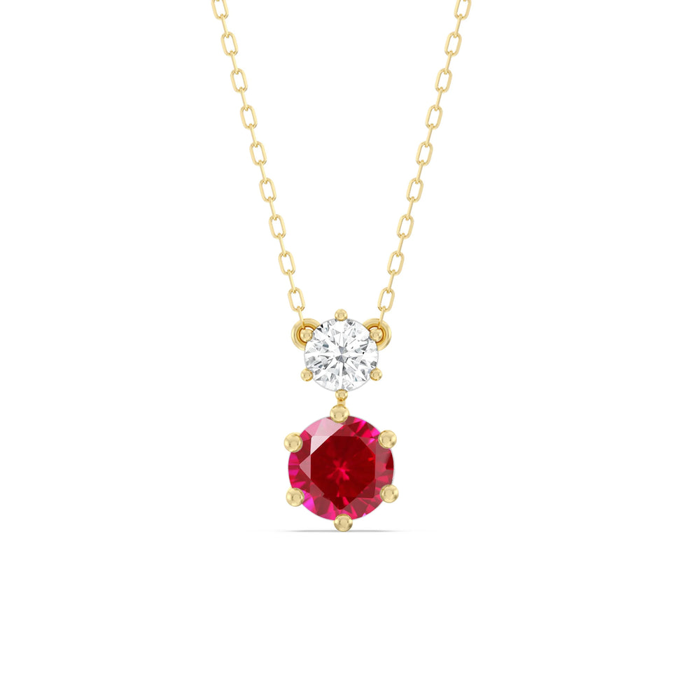 Ruby and Diamond Duo NecklaceTest Drashya with 14KT Yellow Gold Cut Diamond in 14KT Yellow Gold view 1
