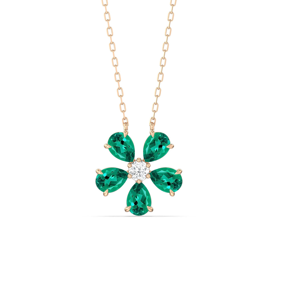 Emerald And Diamond Daisy NecklaceTest Drashya with 14KT Rose Gold Cut Diamond in 14KT Rose Gold view 1
