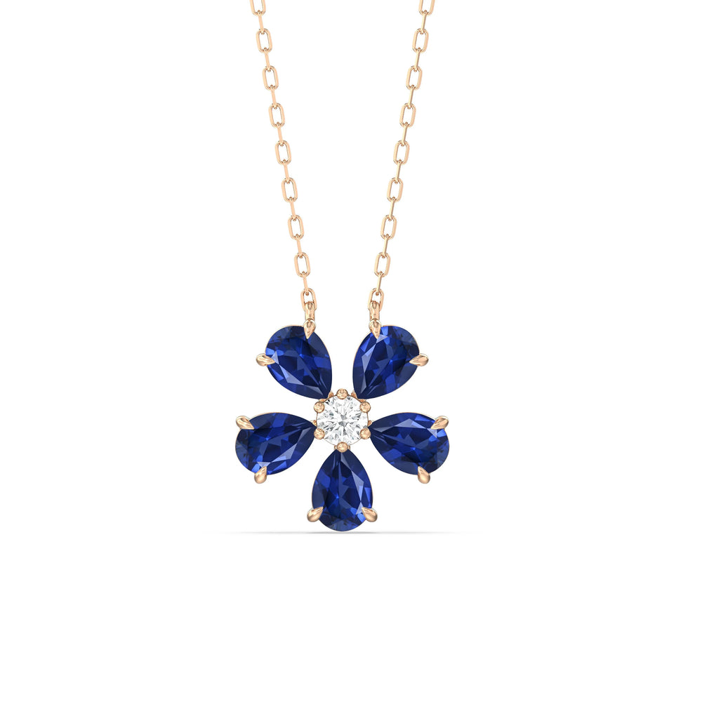 Sapphire And Diamond Daisy NecklaceTest Drashya with 14KT Rose Gold Cut Diamond in 14KT Rose Gold view 1
