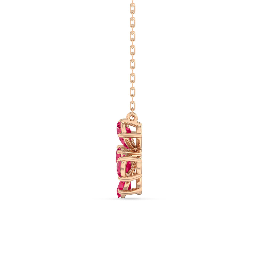 Ruby and Diamond Daisy Necklace with 14KT Rose Gold Cut Diamond in 14KT Rose Gold view 2
