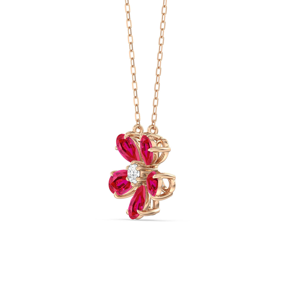 Ruby And Diamond Daisy NecklaceTest Drashya with 14KT Rose Gold Cut Diamond in 14KT Rose Gold view 2
