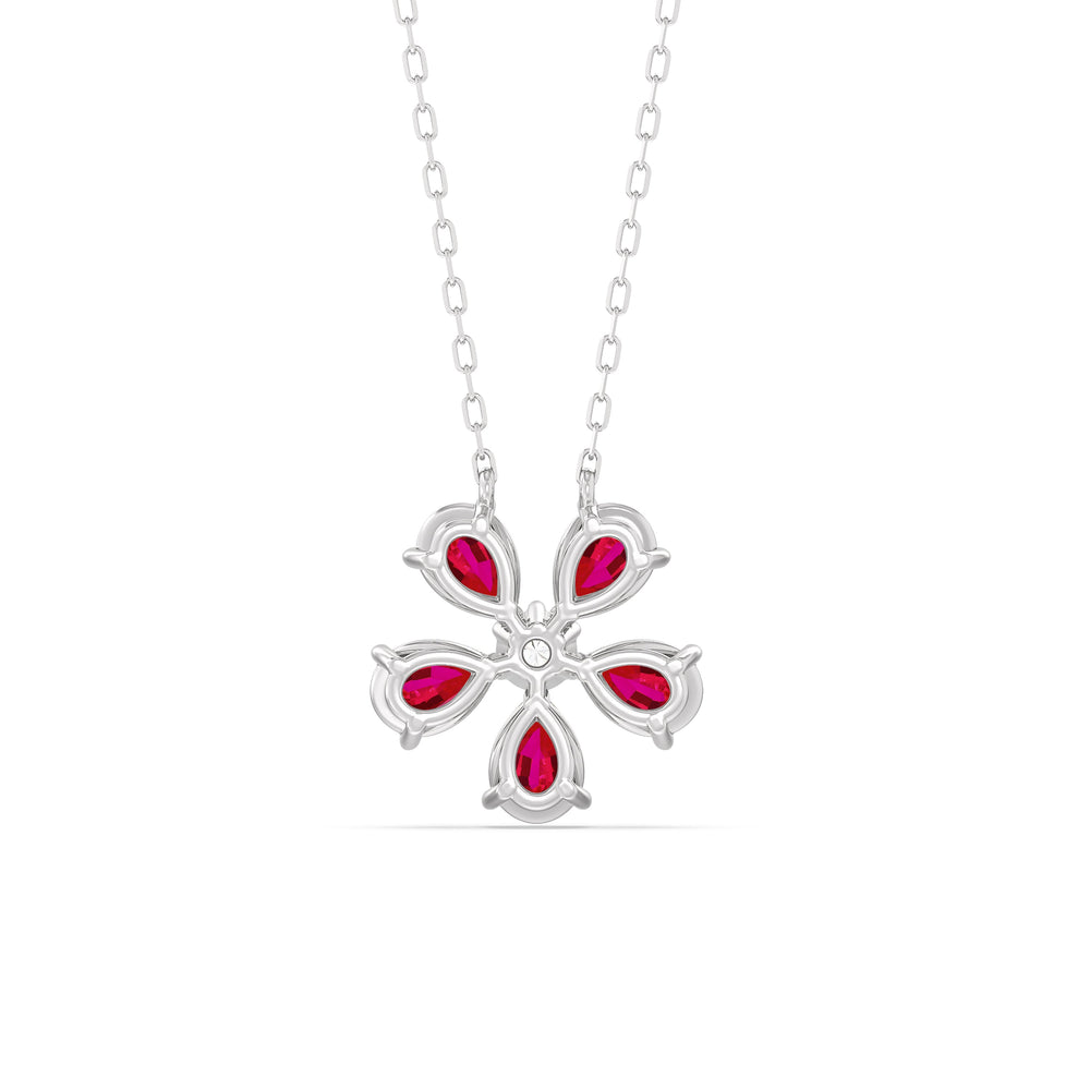 Ruby and Diamond Daisy Necklace with Sterling Silver Cut Diamond in 14KT Sterling Silver view 4

