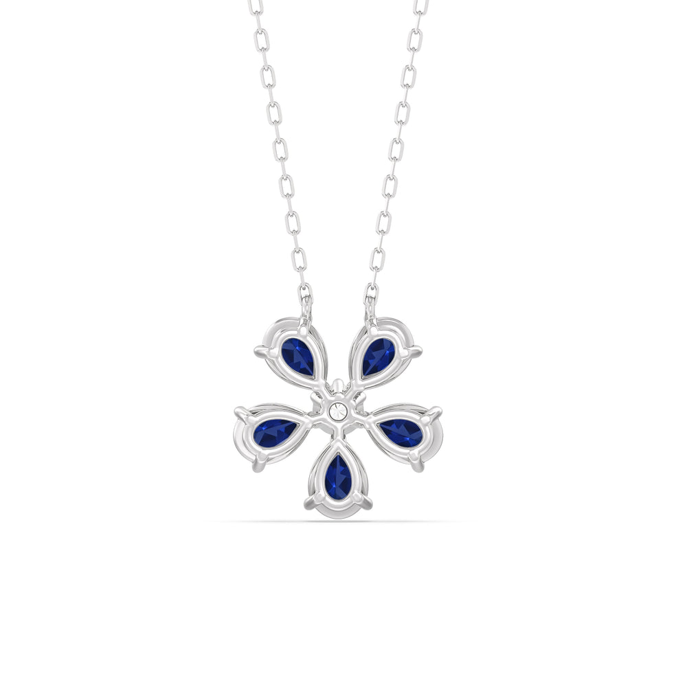 Sapphire and Diamond Daisy Necklace with Sterling Silver Cut Diamond in 14KT Sterling Silver view 4
