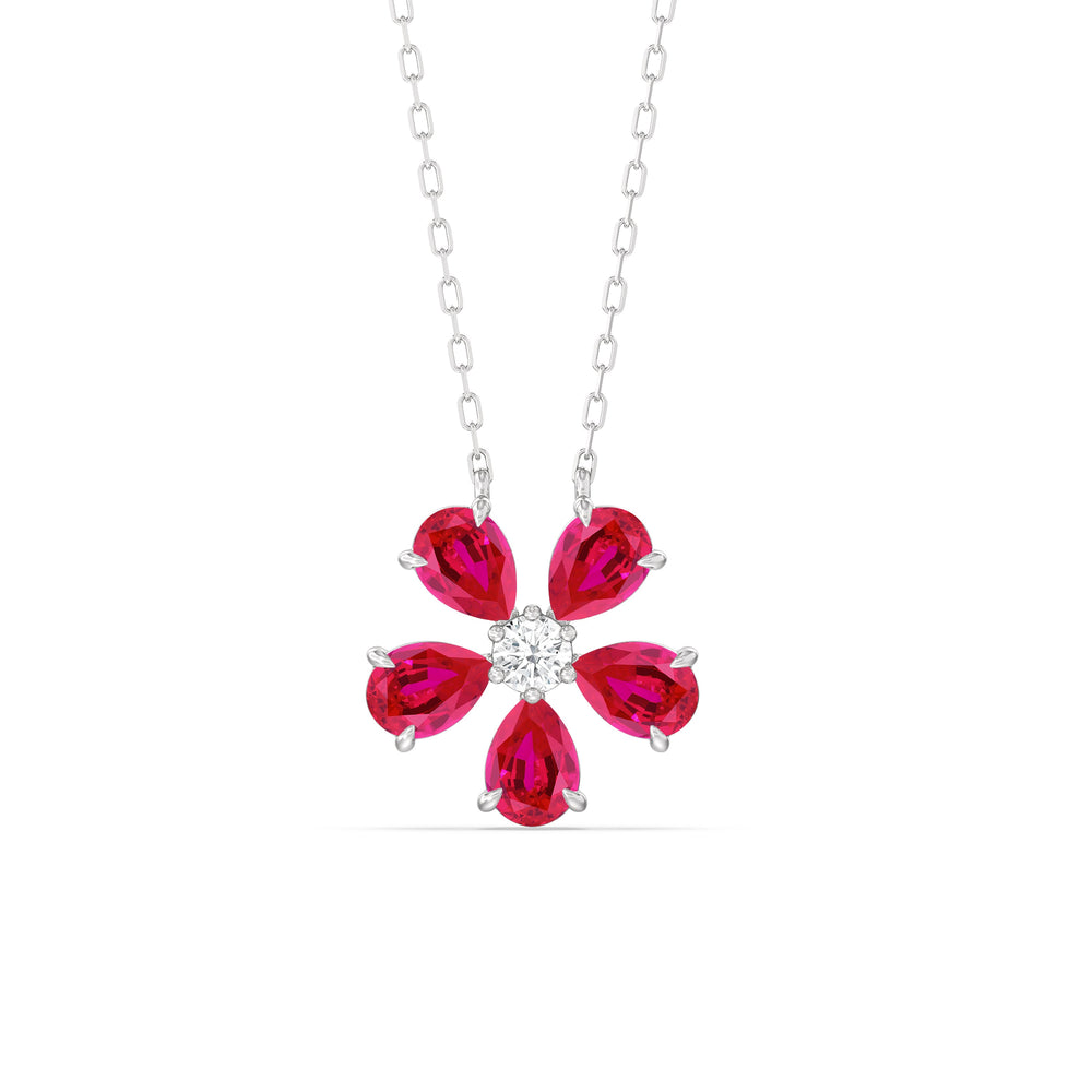 Ruby and Diamond Daisy Necklace with Sterling Silver Cut Diamond in 14KT Sterling Silver view 1
