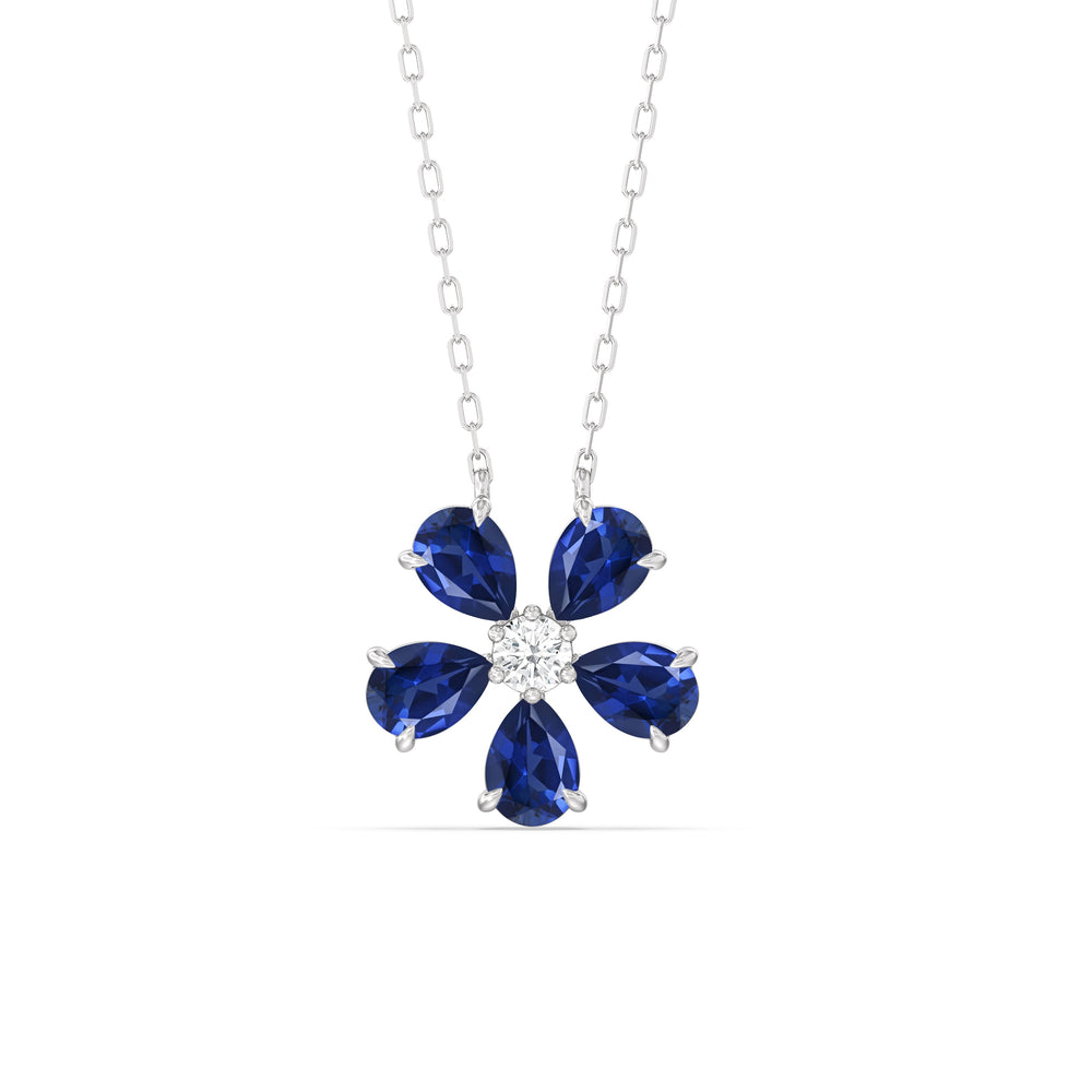 Sapphire and Diamond Daisy Necklace with Sterling Silver Cut Diamond in 14KT Sterling Silver view 1
