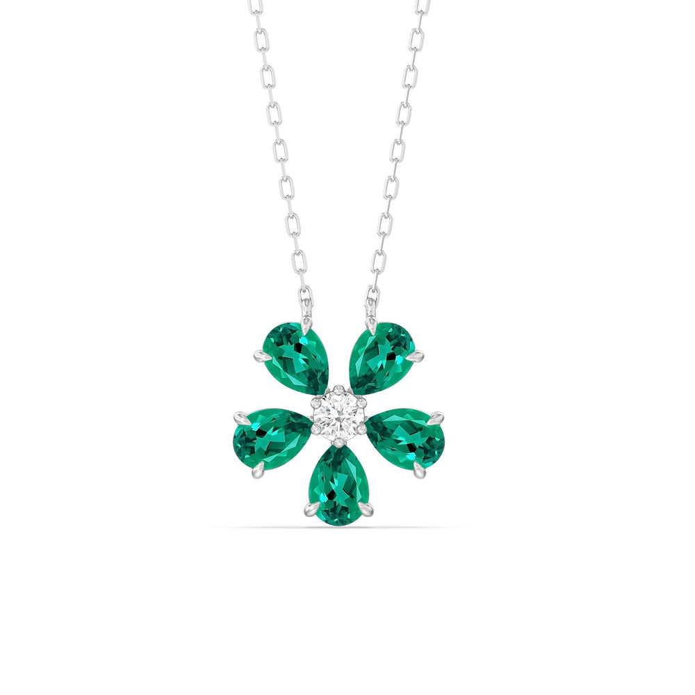 Emerald and Diamond Daisy Necklace with 14KT White Gold Cut Diamond in 14KT White Gold view 1
