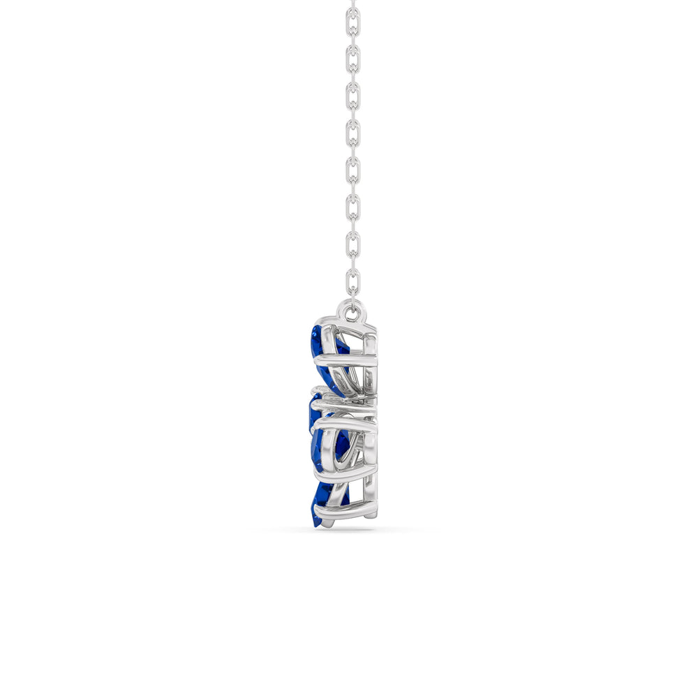 Sapphire and Diamond Daisy Necklace with Sterling Silver Cut Diamond in 14KT Sterling Silver view 3
