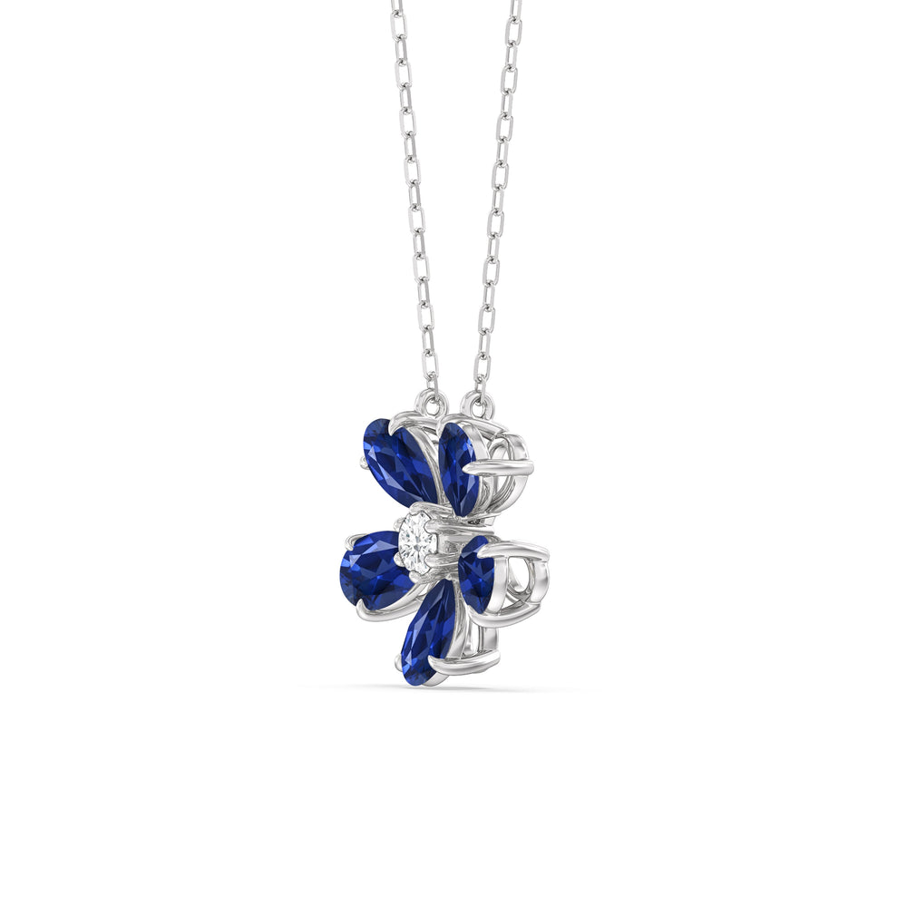 Sapphire and Diamond Daisy Necklace with Sterling Silver Cut Diamond in 14KT Sterling Silver view 2
