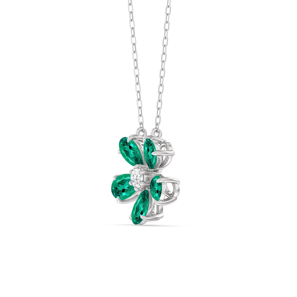 Emerald And Diamond Daisy NecklaceTest Drashya with 14KT White Gold Cut Diamond in 14KT White Gold view 2
