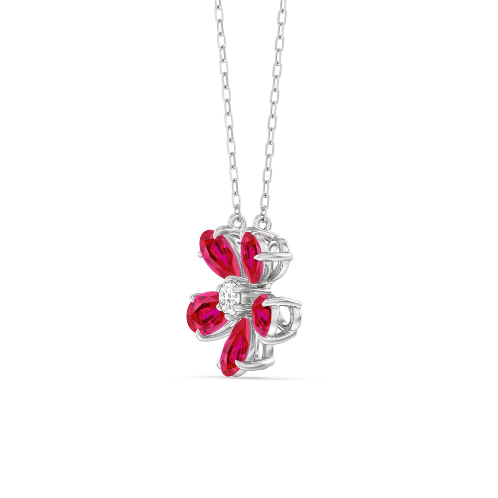 Ruby and Diamond Daisy Necklace with 14KT White Gold Cut Diamond in 14KT White Gold view 2
