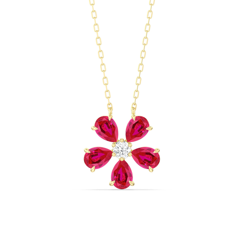 Ruby And Diamond Daisy NecklaceTest Drashya with 14KT Yellow Gold Cut Diamond in 14KT Yellow Gold view 1
