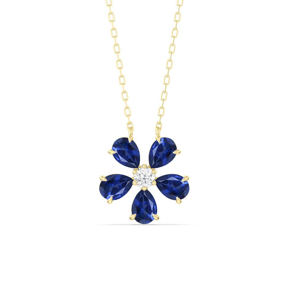Sapphire And Diamond Daisy NecklaceTest Drashya with 14KT Yellow Gold Cut Diamond in 14KT Yellow Gold view 1
