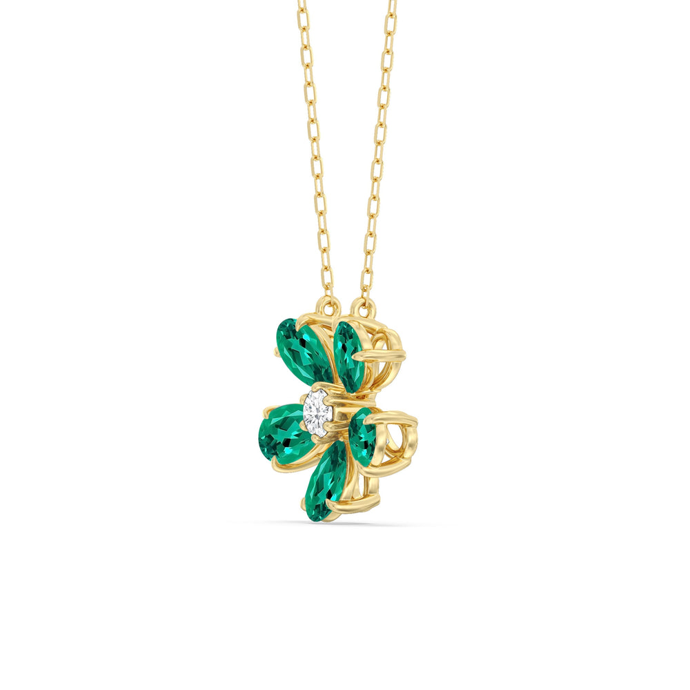 Emerald and Diamond Daisy Necklace with 14KT Yellow Gold Cut Diamond in 14KT Yellow Gold view 2
