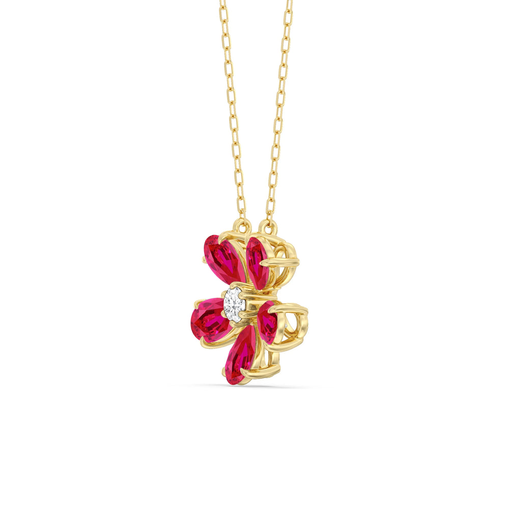 Ruby And Diamond Daisy NecklaceTest Drashya with 14KT Yellow Gold Cut Diamond in 14KT Yellow Gold view 2
