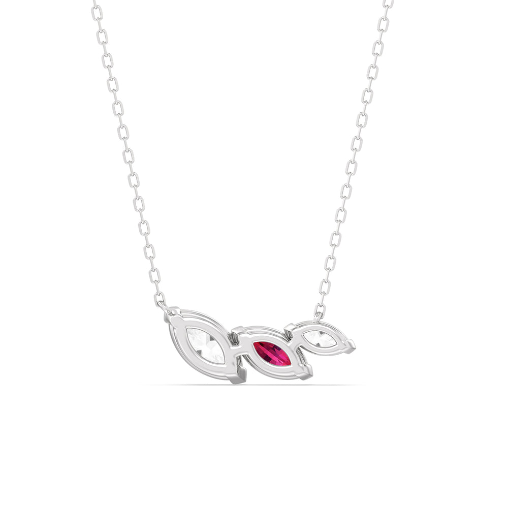 Ruby And Diamond Trilogy Marquise Diamond Necklace with Sterling Silver Cut Diamond in 14KT Sterling Silver view 4
