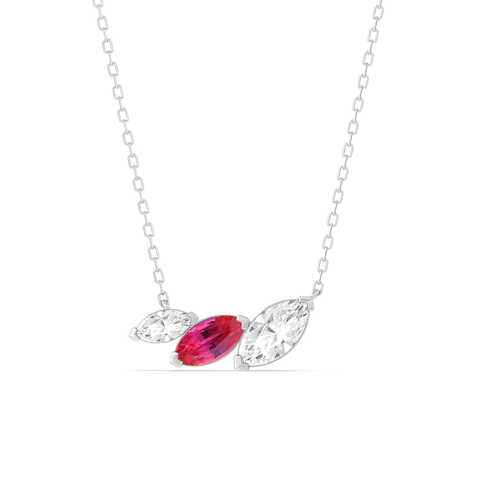 Ruby And Diamond Trilogy Marquise Diamond Necklace with Sterling Silver Cut Diamond in 14KT Sterling Silver view 1
