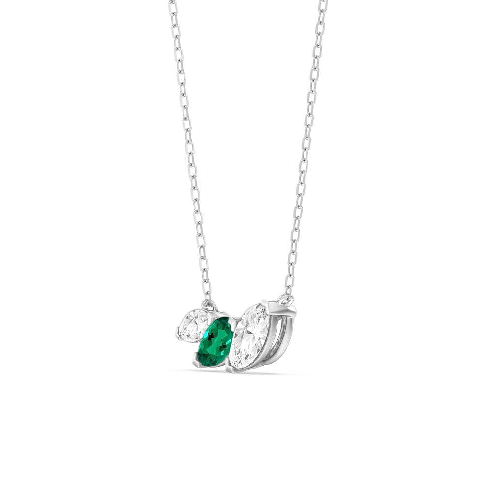 Emerald And Diamond Trilogy Marquise Diamond Necklace with Sterling Silver Cut Diamond in 14KT Sterling Silver view 2
