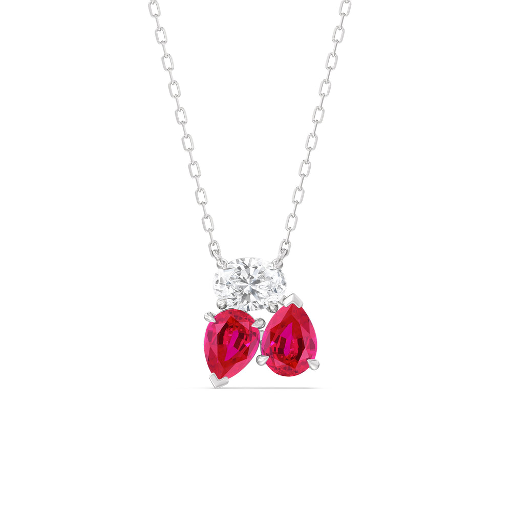 Ruby And Diamond Mixed Shape Cluster Necklace with Sterling Silver Cut Diamond in 14KT Sterling Silver view 1
