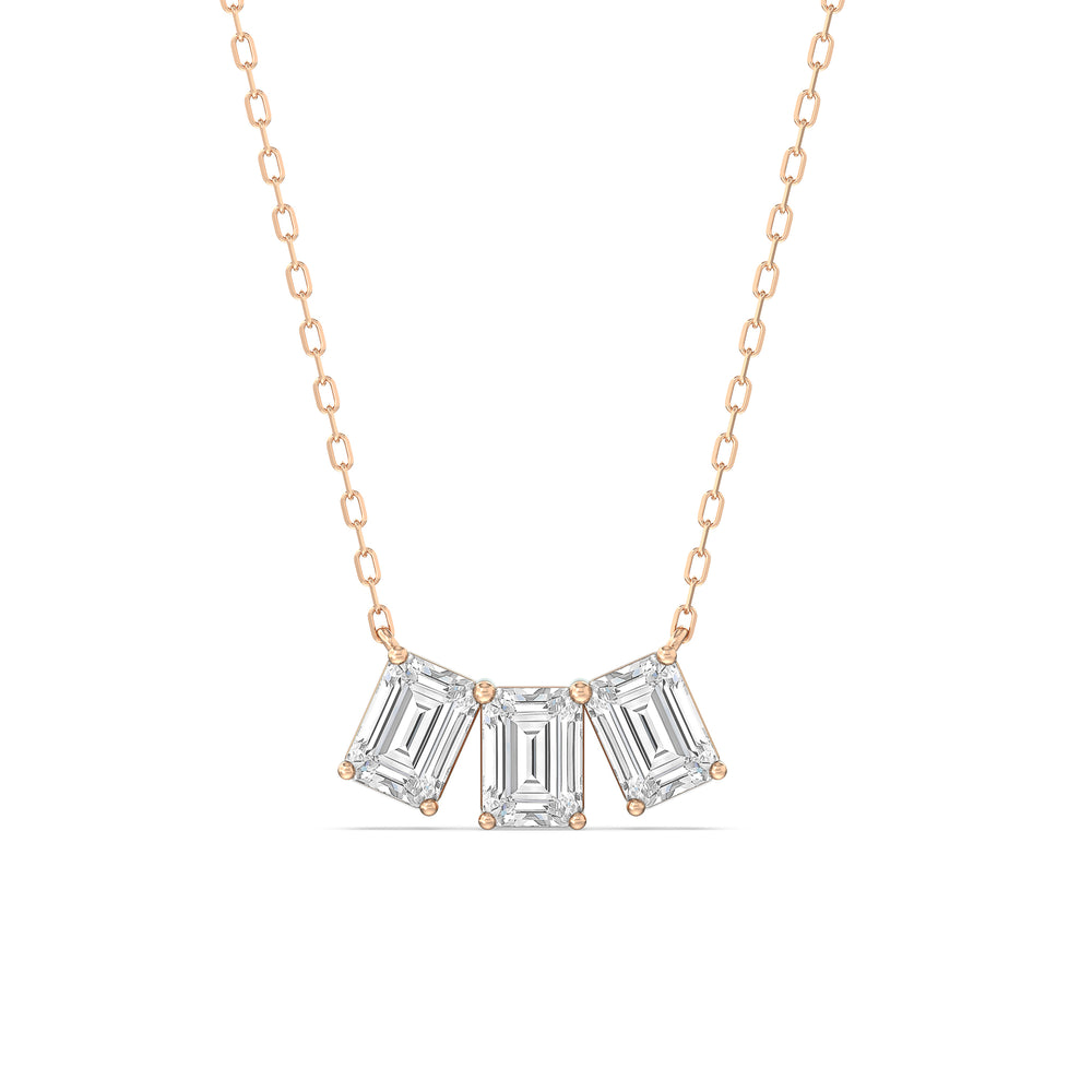 Trio Emerald Cluster Necklace with 14KT Rose Gold / Lab / 2 1/4 Cut Diamond in 14KT Rose Gold / Lab / 2 1/4 view 1
