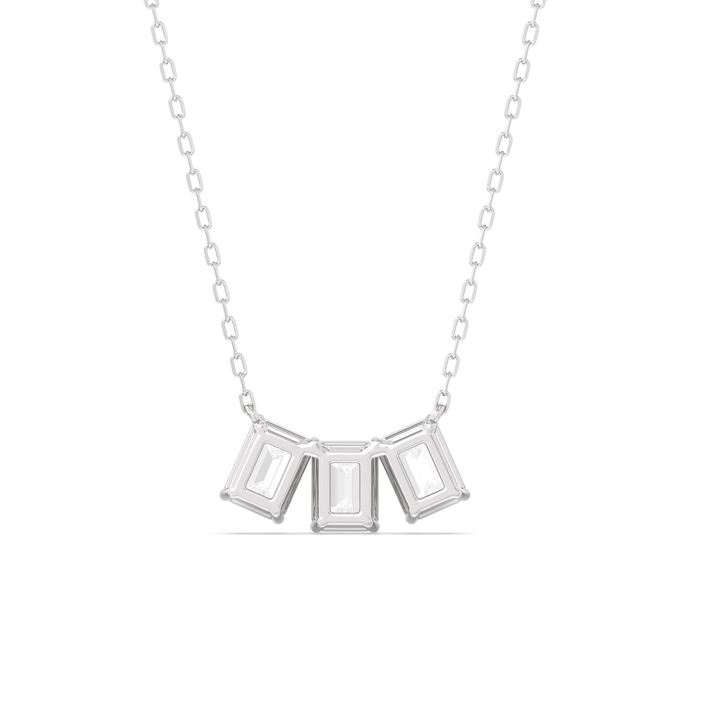 Trio Emerald Cluster Necklace with 14KT White Gold / Lab / 2 1/4 Cut Diamond in 14KT White Gold / Lab / 2 1/4 view 6
