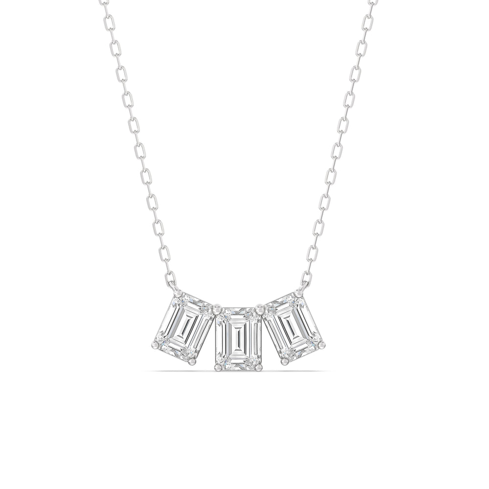 Trio Emerald Cluster Necklace with 14KT White Gold / Lab / 2 1/4 Cut Diamond in 14KT White Gold / Lab / 2 1/4 view 1

