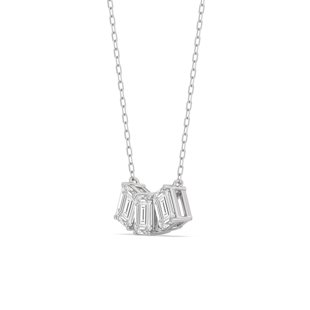 Trio Emerald Cluster Necklace with 14KT White Gold / Lab / 2 1/4 Cut Diamond in 14KT White Gold / Lab / 2 1/4 view 2
