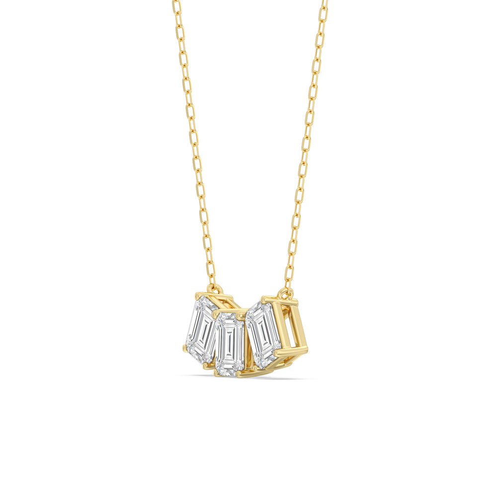 Trio Emerald Cluster Necklace with 14KT Yellow Gold / Lab / 2 1/4 Cut Diamond in 14KT Yellow Gold / Lab / 2 1/4 view 2
