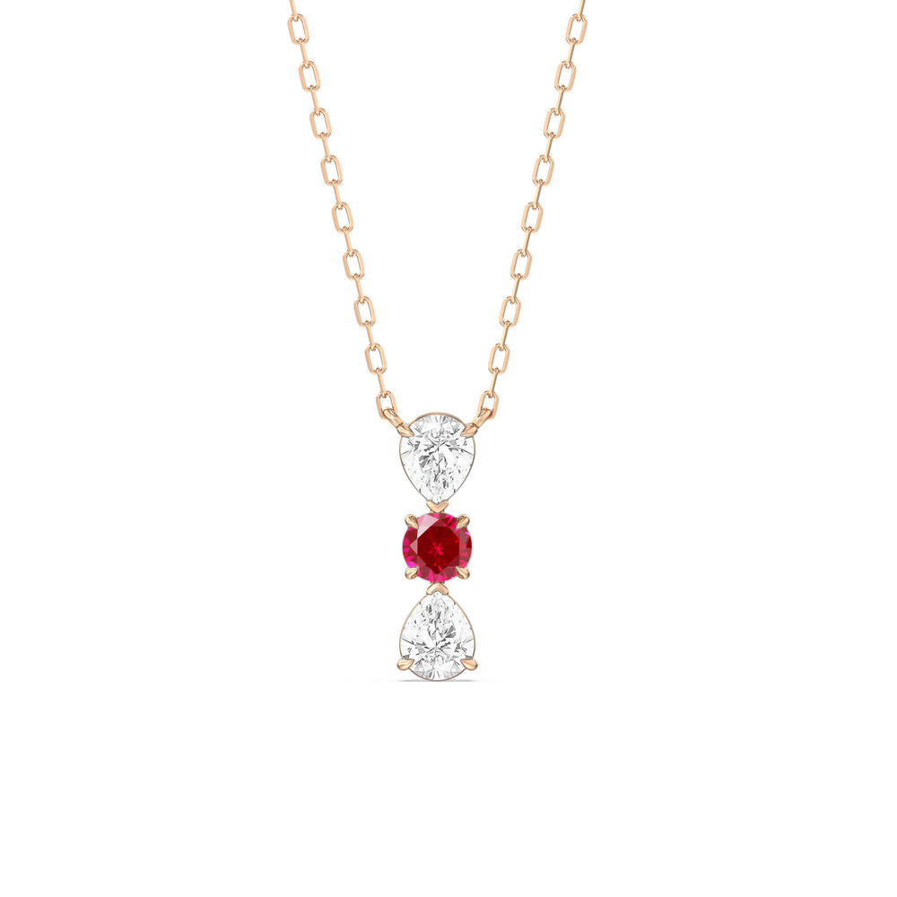 Ruby and Diamond Shimmering Cascade Necklace with 14KT Rose Gold Cut Diamond in 14KT Rose Gold view 1
