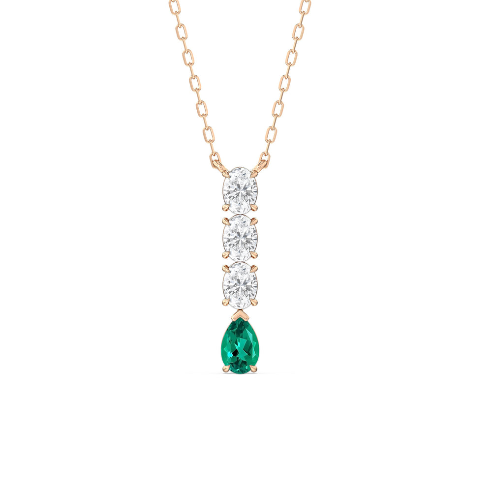 Emerald and Diamond Etheral Elegance Necklace with 14KT Rose Gold Cut Diamond in 14KT Rose Gold view 1
