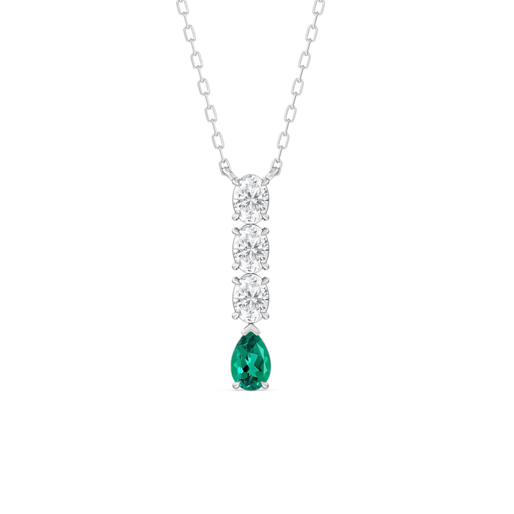 Emerald and Diamond Etheral Elegance Necklace with Sterling Silver Cut Diamond in 14KT Sterling Silver view 1
