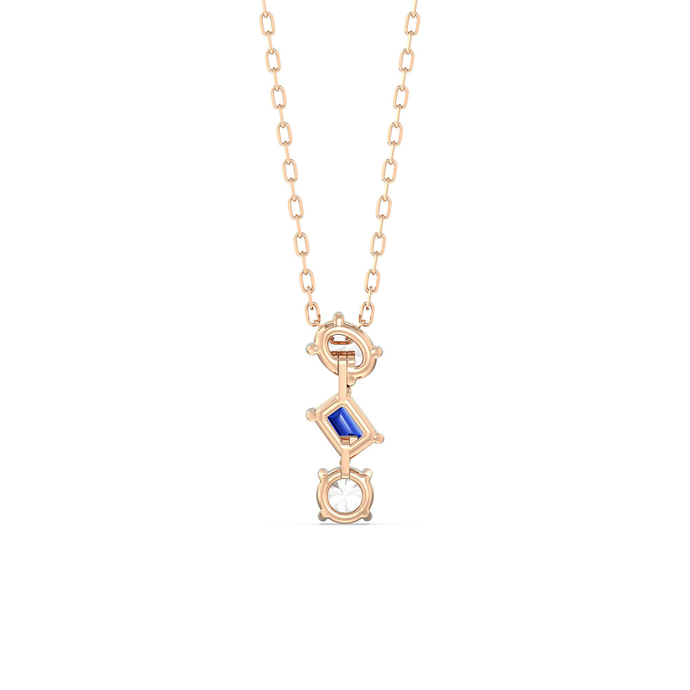 Sapphire and Diamond Sleek Sparkle Necklace with 14KT Rose Gold Cut Diamond in 14KT Rose Gold view 4
