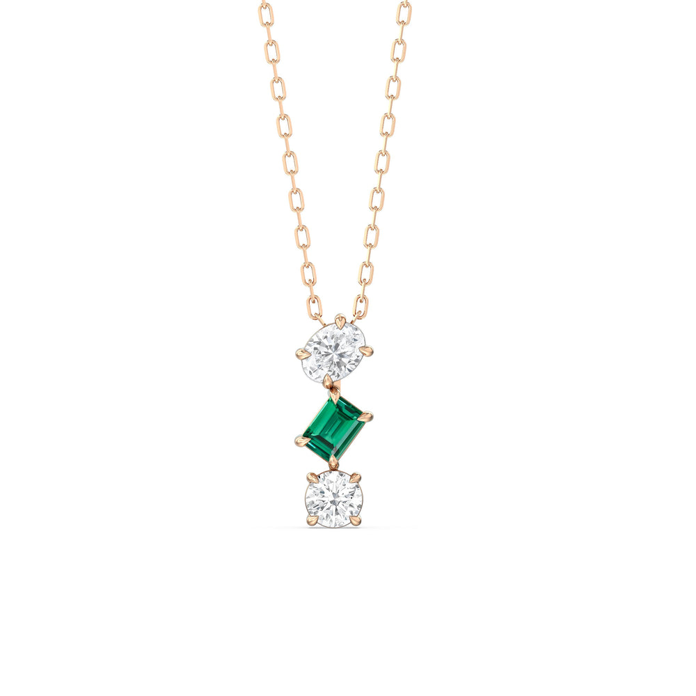 Emerald And Diamond Sleek Sparkle NecklaceTest Drashya with 14KT Rose Gold Cut Diamond in 14KT Rose Gold view 1
