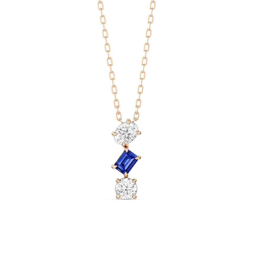 Sapphire And Diamond Sleek Sparkle NecklaceTest Drashya with 14KT Rose Gold Cut Diamond in 14KT Rose Gold view 1
