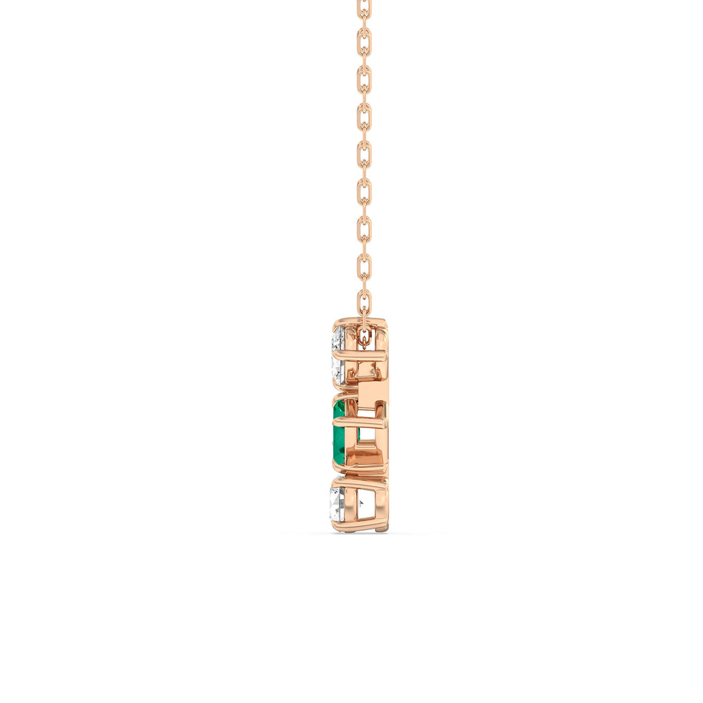 Emerald and Diamond Sleek Sparkle Necklace with 14KT Rose Gold Cut Diamond in 14KT Rose Gold view 3
