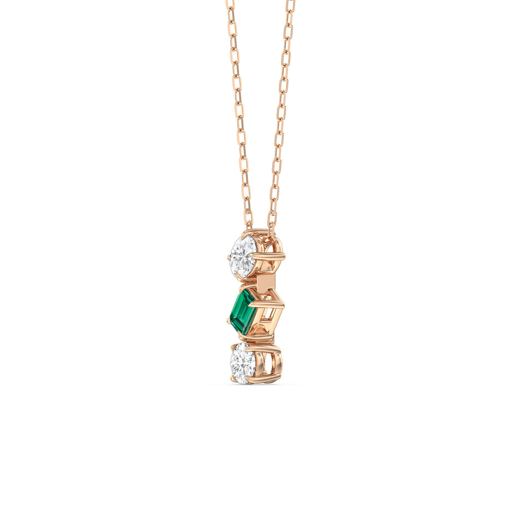 Emerald and Diamond Sleek Sparkle Necklace with 14KT Rose Gold Cut Diamond in 14KT Rose Gold view 2
