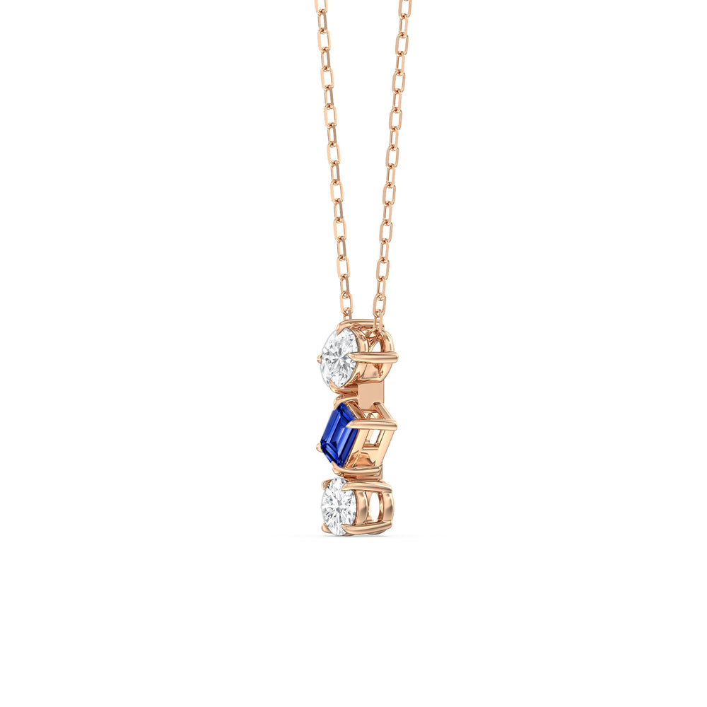 Sapphire and Diamond Sleek Sparkle Necklace with 14KT Rose Gold Cut Diamond in 14KT Rose Gold view 2
