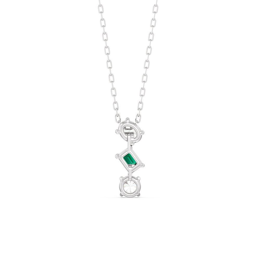 Emerald and Diamond Sleek Sparkle Necklace with Sterling Silver Cut Diamond in 14KT Sterling Silver view 4

