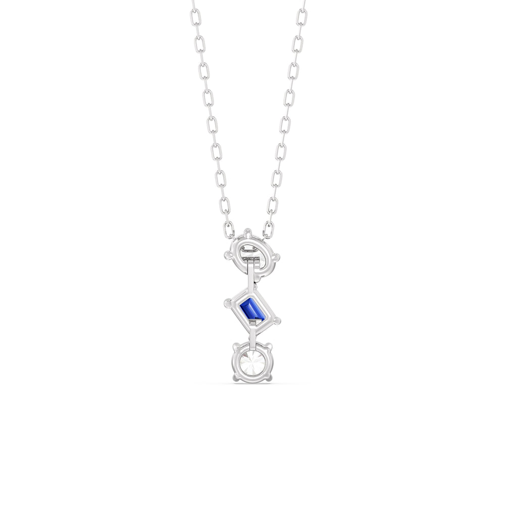 Sapphire and Diamond Sleek Sparkle Necklace with Sterling Silver Cut Diamond in 14KT Sterling Silver view 4
