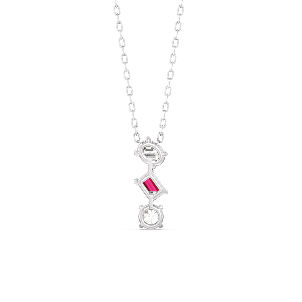 Ruby and Diamond Sleek Sparkle Necklace with 14KT White Gold Cut Diamond in 14KT White Gold view 4
