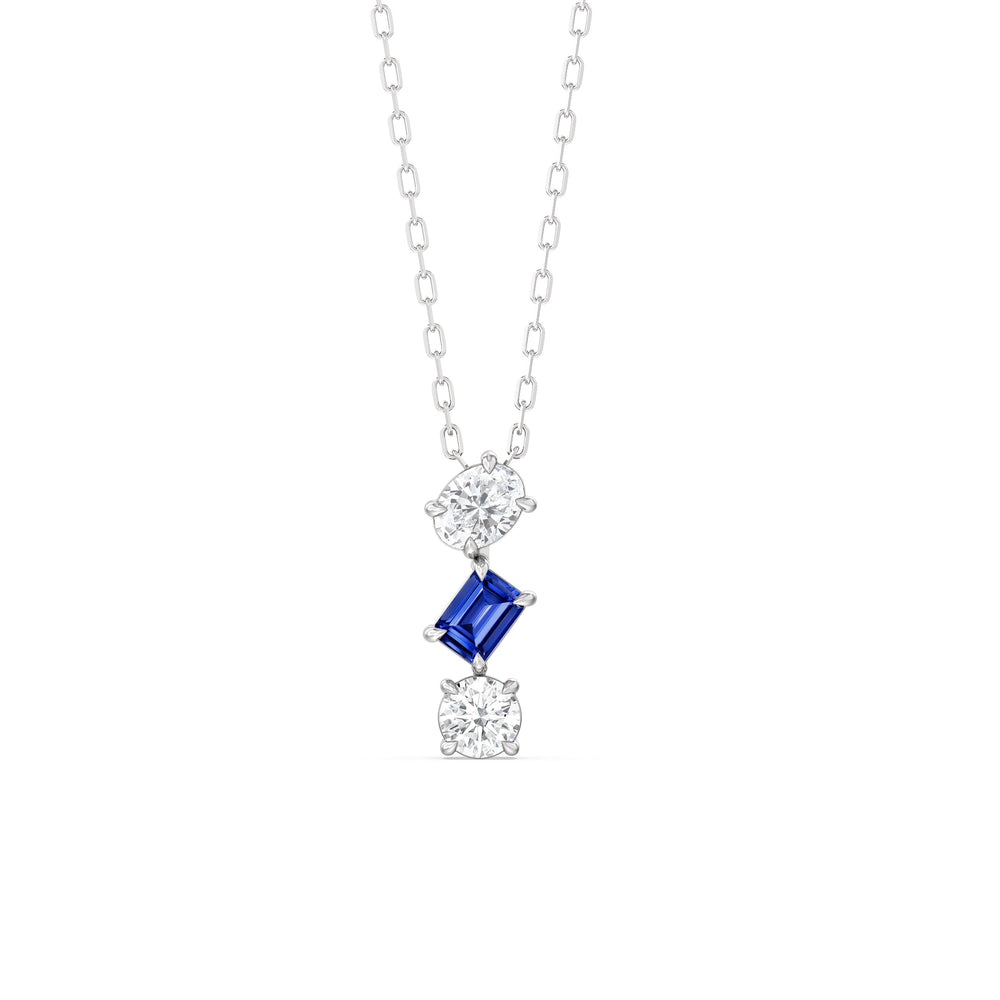 Sapphire and Diamond Sleek Sparkle Necklace with Sterling Silver Cut Diamond in 14KT Sterling Silver view 1
